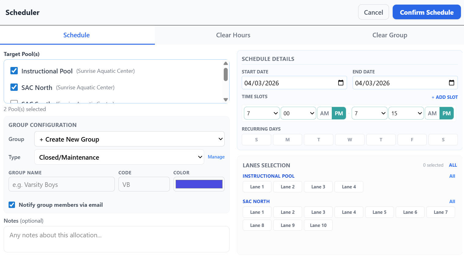 Scheduling Modal Overlay